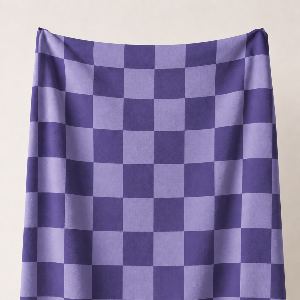 Koyu Lavanta ve Açık Lavanta Damalı Kumaş – 2x2 cm Kare Desenli Petek Dokulu Polyester Kumaş