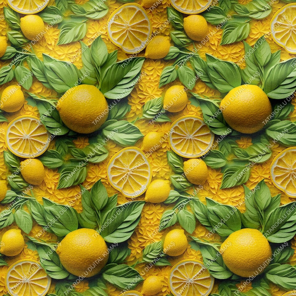 3D Limon Desenli Çok Amaçlı Dekoratif Tasarım Dijital Baskı Kumaş