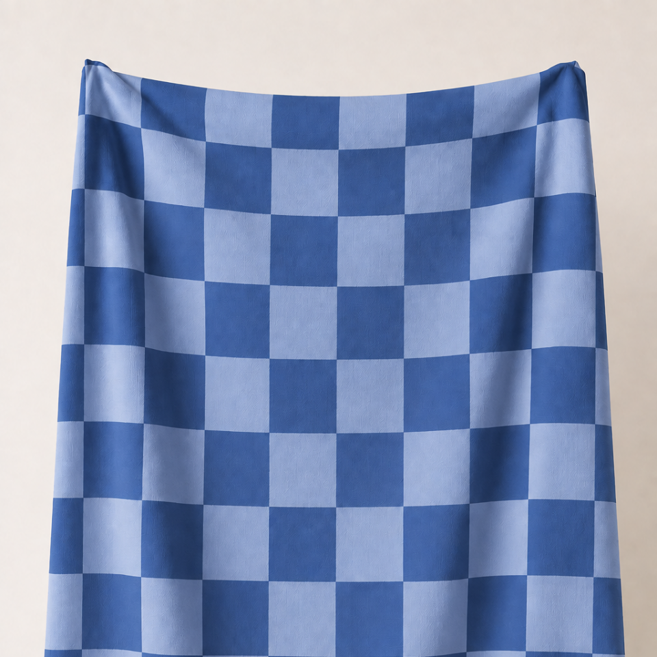 Koyu Mavi ve Açık Mavi Damalı Kumaş – 2x2 cm Kare Desenli Petek Dokulu Polyester Kumaş
