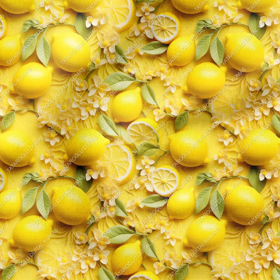 3D Limon Desenli Çok Amaçlı Dekoratif Tasarım Dijital Baskı Kumaş