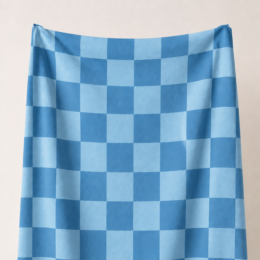 Mavi ve Bebek Mavisi Damalı Kumaş – 2x2 cm Kare Desenli Petek Dokulu Polyester Kumaş