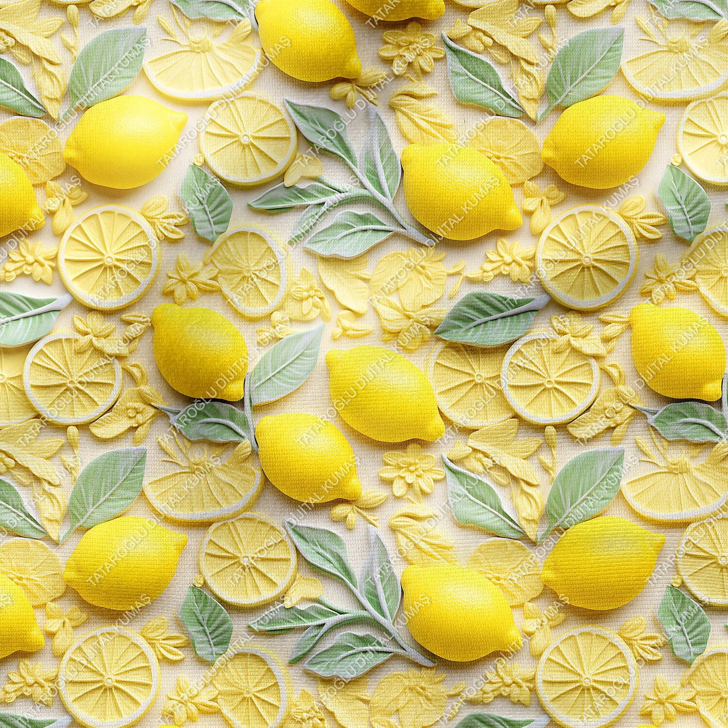 3D Limon Desenli Çok Amaçlı Dekoratif Tasarım Dijital Baskı Kumaş