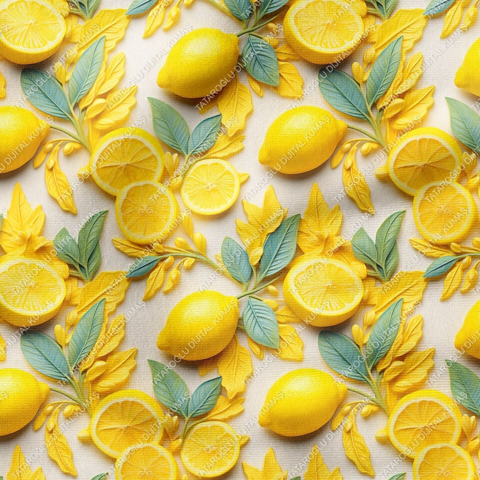 3D Limon Desenli Çok Amaçlı Dekoratif Tasarım Dijital Baskı Kumaş