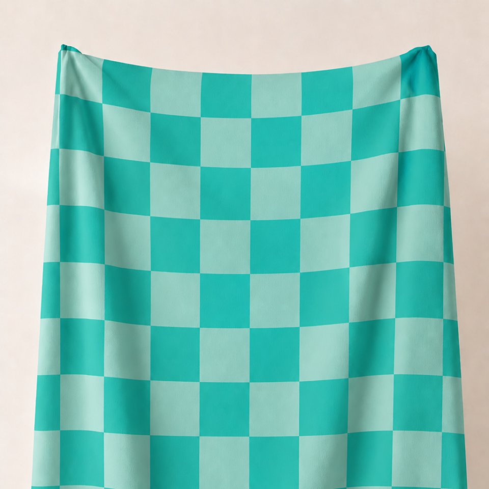 Turkuaz ve Mint Yeşili Damalı Kumaş – 2x2 cm Kare Desenli Petek Dokulu Polyester Kumaş