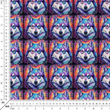 Renkli İllüstrasyon Kurt Köpeği Desenli Dijital Baskılı Tasarım Kumaş