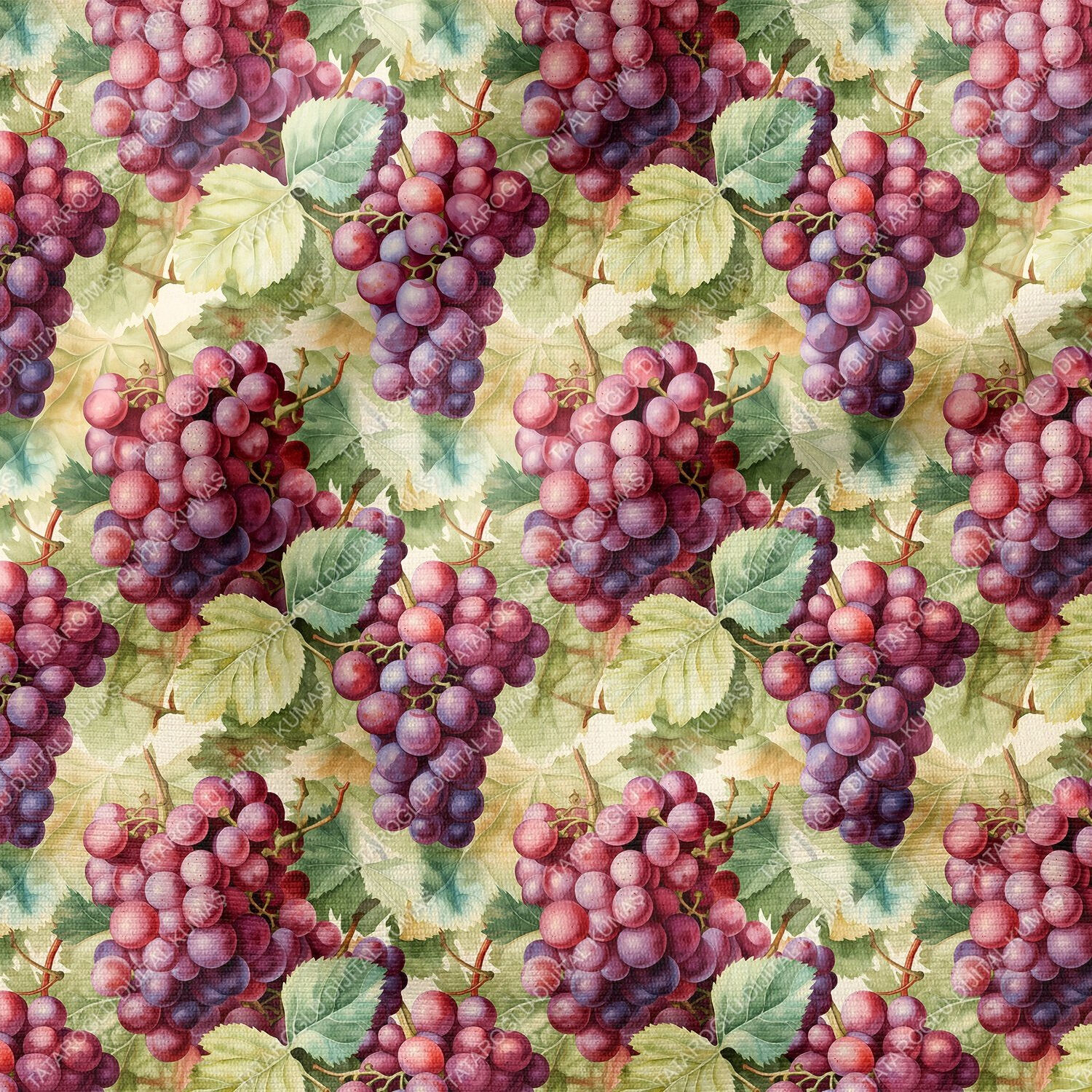 Vintage Üzüm Desenli Dijital Baskılı Dekoratif Polyester Kumaş