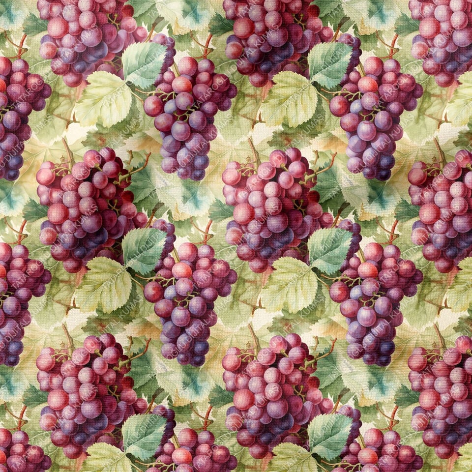 Vintage Üzüm Desenli Dijital Baskılı Dekoratif Polyester Kumaş