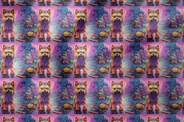 Colorful Illustration Yorkshire Terrier Pattern Digital Printed Design Fabric