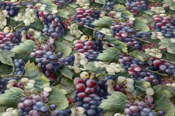 Üzüm Salkımları Desenli Dijital Baskılı Dekoratif Polyester Kumaş