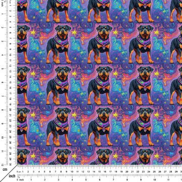 Renkli İllüstrasyon Rottweiler Desenli Dijital Baskılı Tasarım Kumaş