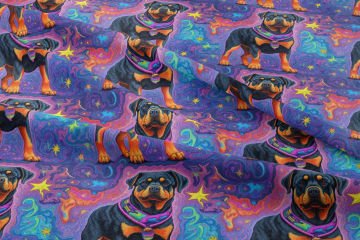 Renkli İllüstrasyon Rottweiler Desenli Dijital Baskılı Tasarım Kumaş