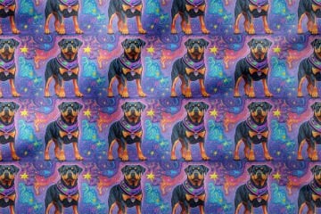 Colorful Illustration Rottweiler Pattern Digital Printed Design Fabric