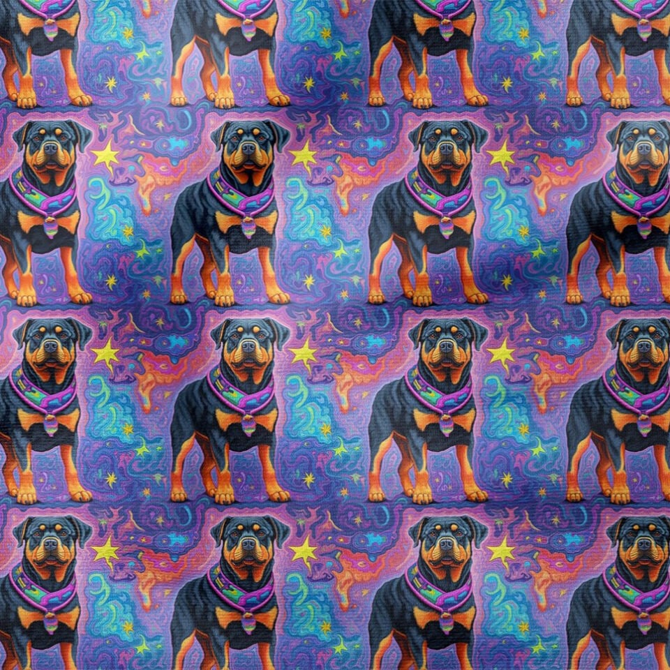 Renkli İllüstrasyon Rottweiler Desenli Dijital Baskılı Tasarım Kumaş