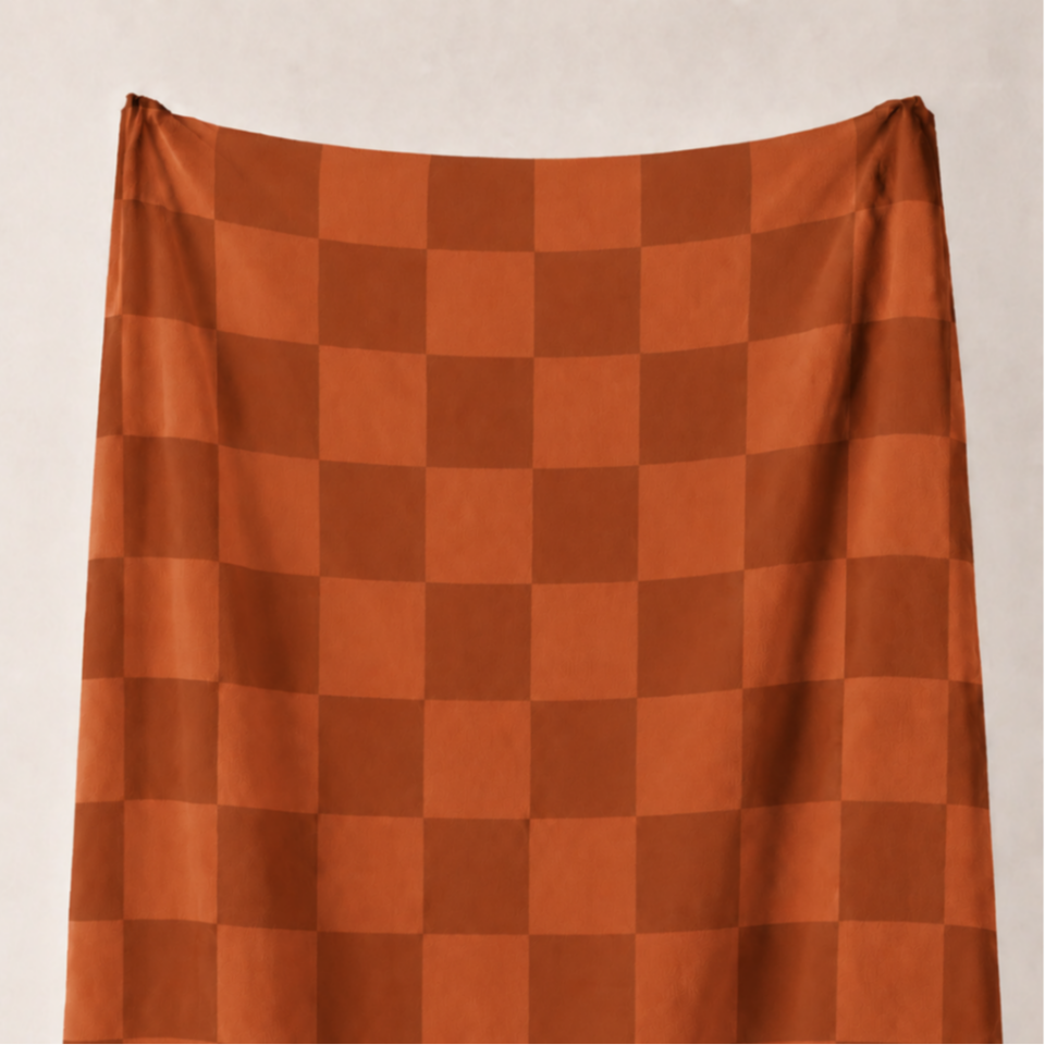 Kiremit ve Tarçın Damalı Kumaş – 2x2 cm Kare Desenli Petek Dokulu Polyester Kumaş