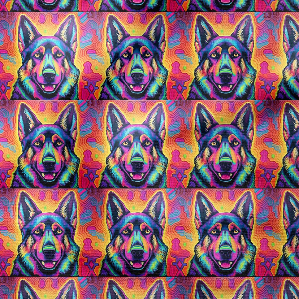 Renkli İllüstrasyon Alman Çoban Köpeği Desenli Dijital Baskılı Tasarım Kumaş