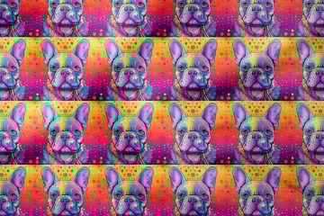 Colorful Illustration French Bulldog Patterned Digital Printed Design Fabric