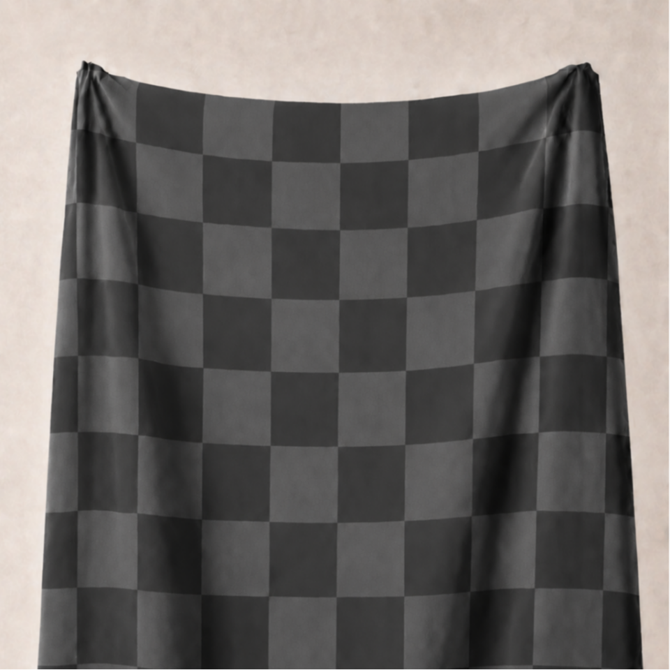 Antrasit ve Gri Damalı Kumaş – 2x2 cm Kare Desenli Petek Dokulu Polyester Kumaş
