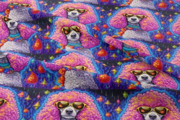 Renkli İllüstrasyon Kaniş Desenli Dijital Baskılı Tasarım Kumaş