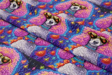 Renkli İllüstrasyon Kaniş Desenli Dijital Baskılı Tasarım Kumaş