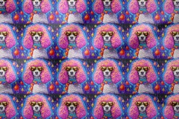 Colorful Illustration Poodle Pattern Digital Printed Design Fabric