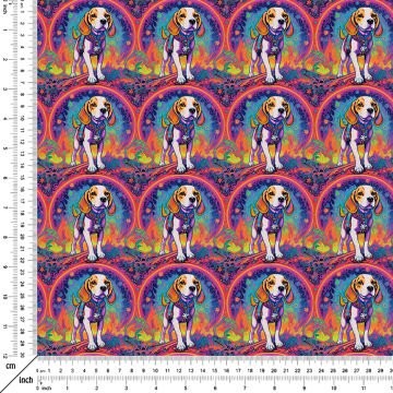 Colorful Illustration Beagle Pattern Digital Printed Design Fabric