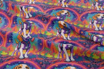 Renkli İllüstrasyon Beagle Desenli Dijital Baskılı Tasarım Kumaş