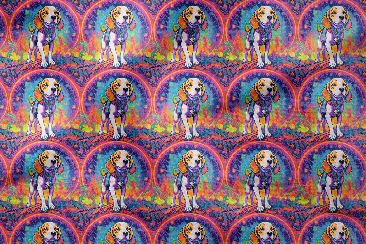 Colorful Illustration Beagle Pattern Digital Printed Design Fabric