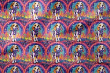 Colorful Illustration Beagle Pattern Digital Printed Design Fabric