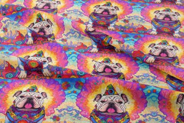 Красочные иллюстрации Английский бульдог Pattern Цифровой печатный дизайн Ткань