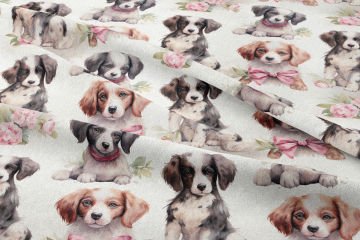 Sevimli Kurdelalı Köpekli Dijital Baskılı Tasarım Kumaş