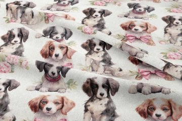 Sevimli Kurdelalı Köpekli Dijital Baskılı Tasarım Kumaş
