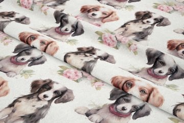 Sevimli Kurdelalı Köpekli Dijital Baskılı Tasarım Kumaş