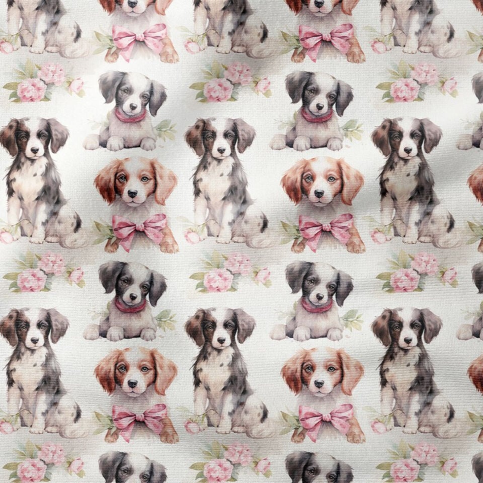 Sevimli Kurdelalı Köpekli Dijital Baskılı Tasarım Kumaş