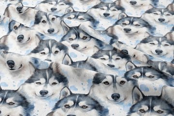 Suluboya Kurt Köpekli Dijital Baskılı Tasarım Kumaş