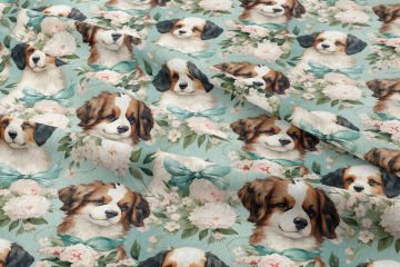 Sevimli Spaniel Köpekli Dijital Baskılı Tasarım Kumaş