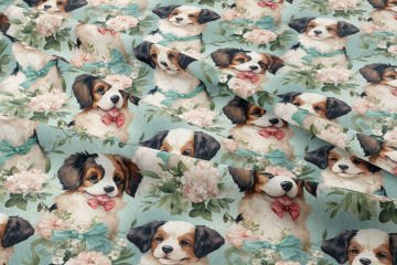 Sevimli Kurdelalı Spaniel Köpekli Dijital Baskılı Tasarım Kumaş