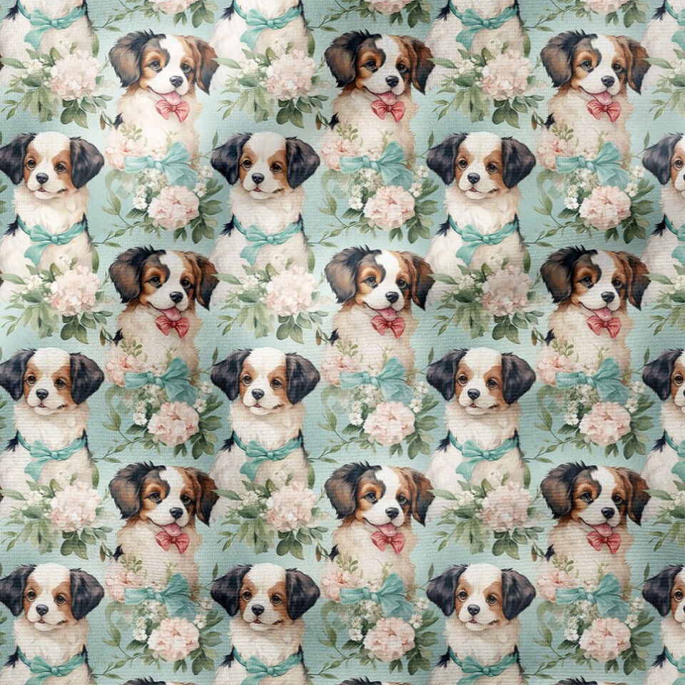 Sevimli Kurdelalı Spaniel Köpekli Dijital Baskılı Tasarım Kumaş