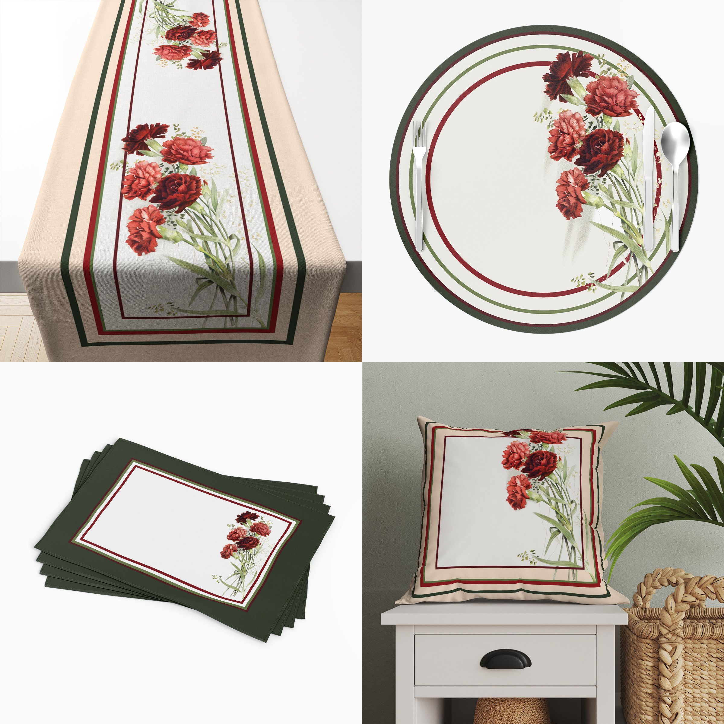 Carnations on a Cream Green Tone Background