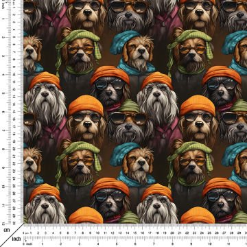 Sevimli Cool Şapkalı Köpekli Dijital Baskılı Tasarım Kumaş