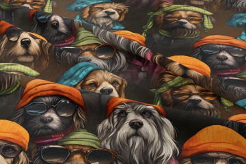 Sevimli Cool Şapkalı Köpekli Dijital Baskılı Tasarım Kumaş