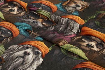 Sevimli Cool Şapkalı Köpekli Dijital Baskılı Tasarım Kumaş