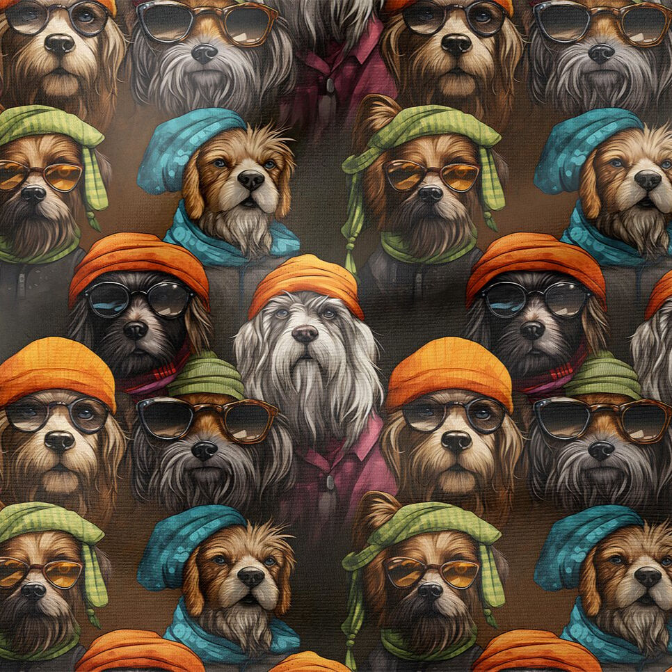 Sevimli Cool Şapkalı Köpekli Dijital Baskılı Tasarım Kumaş