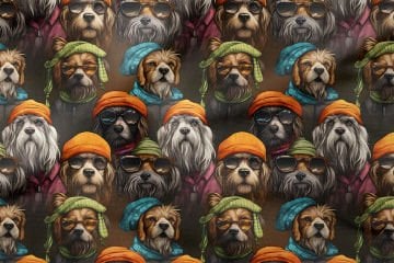 Sevimli Cool Şapkalı Köpekli Dijital Baskılı Tasarım Kumaş