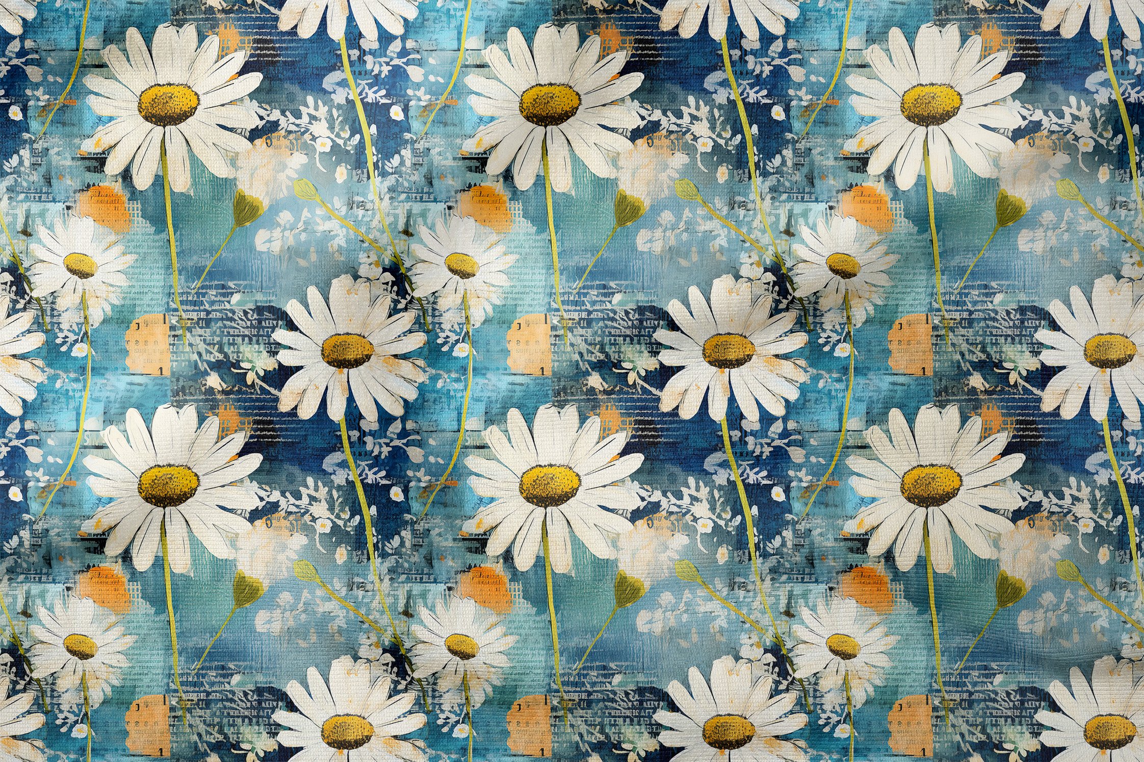 Welcome Spring - Vintage Daisy Pattern Digital Print Design Fabric