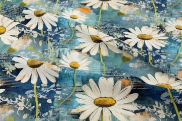 Welcome Spring - Vintage Daisy Pattern Digital Print Design Fabric
