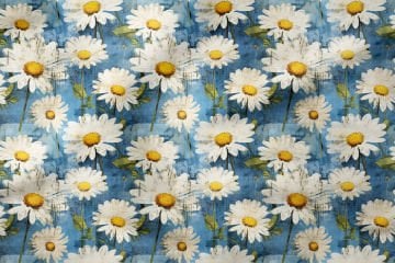 Welcome Spring - Vintage Turquoise Ground Daisy Pattern Digital Print Design Fabric