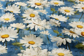 Hoşgeldin Bahar - Vintage Turkuaz Zemin Papatya Desenli Dijital Baskı Tasarım Kumaş