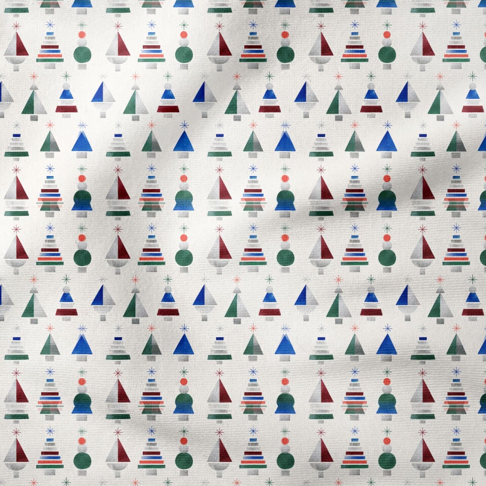 Geometrik Yılbaşı Kumaşı – Retro Modern Christmas Fabric