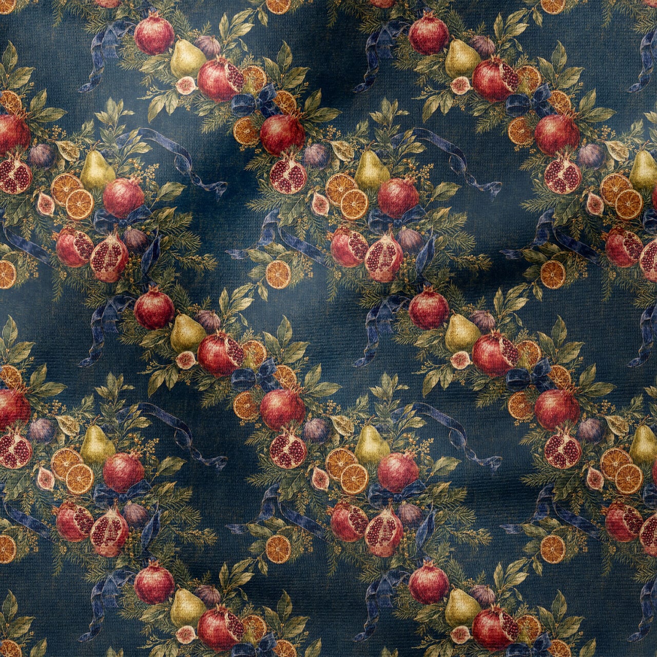Nar Desenli Yılbaşı Kumaşı – Botanical Christmas Fabric