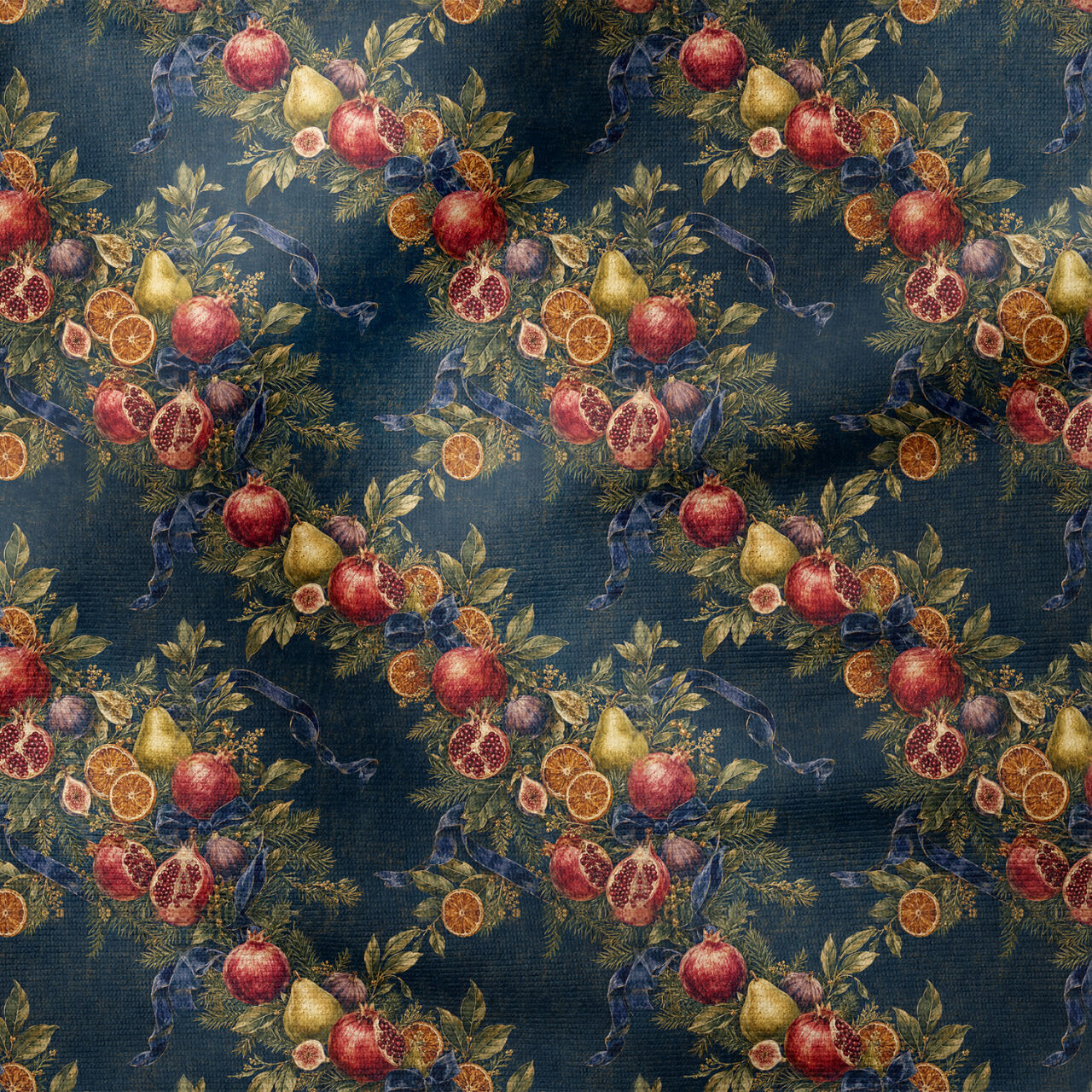 Nar Desenli Yılbaşı Kumaşı – Botanical Christmas Fabric